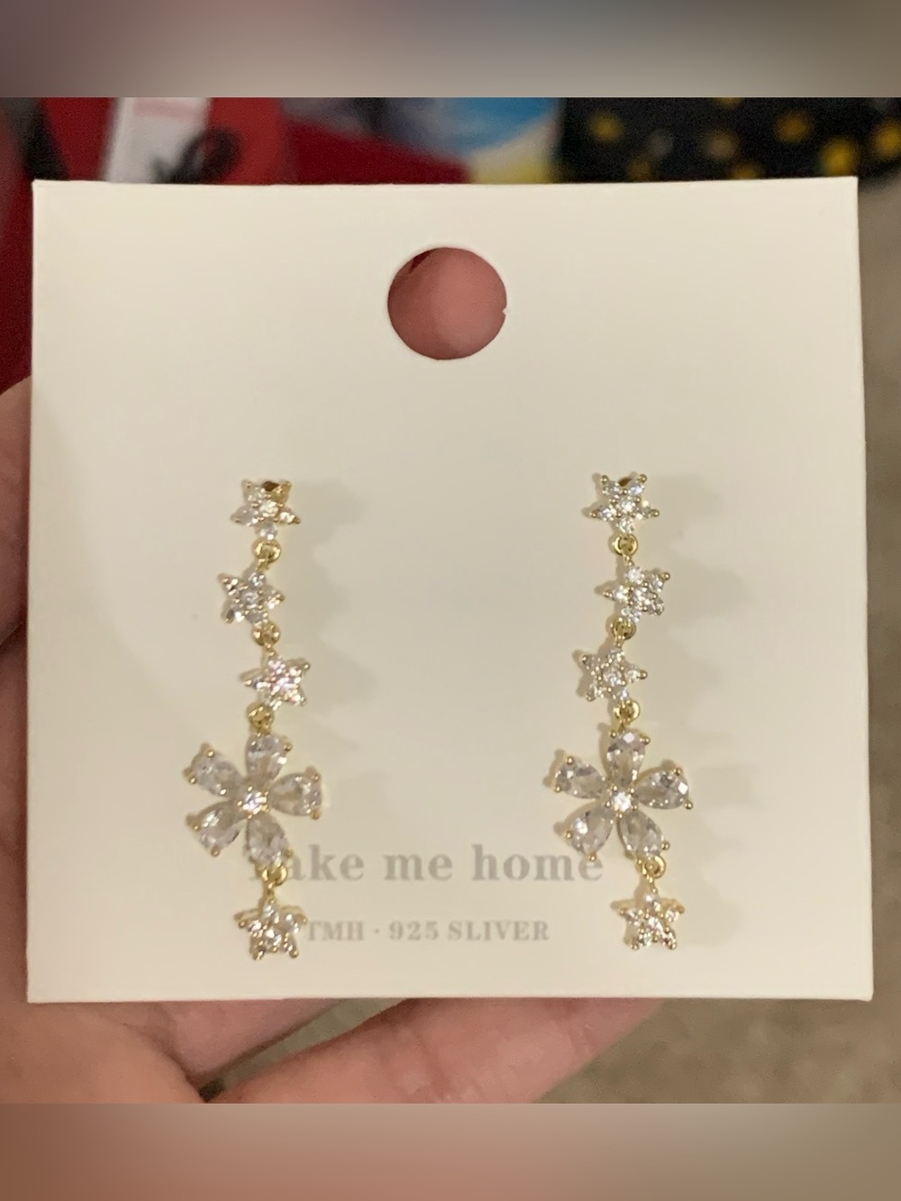 Gold & Crystal Floral Drop Earrings